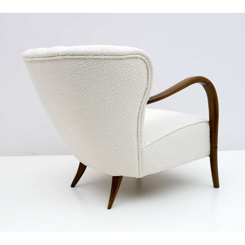 Vintage Italian walnut and bouclé armchair by Malatesta and Masson, 1950s