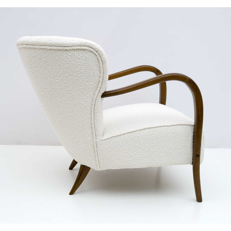 Vintage Italian walnut and bouclé armchair by Malatesta and Masson, 1950s