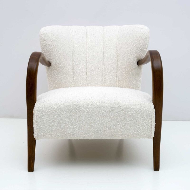 Vintage Italian walnut and bouclé armchair by Malatesta and Masson, 1950s