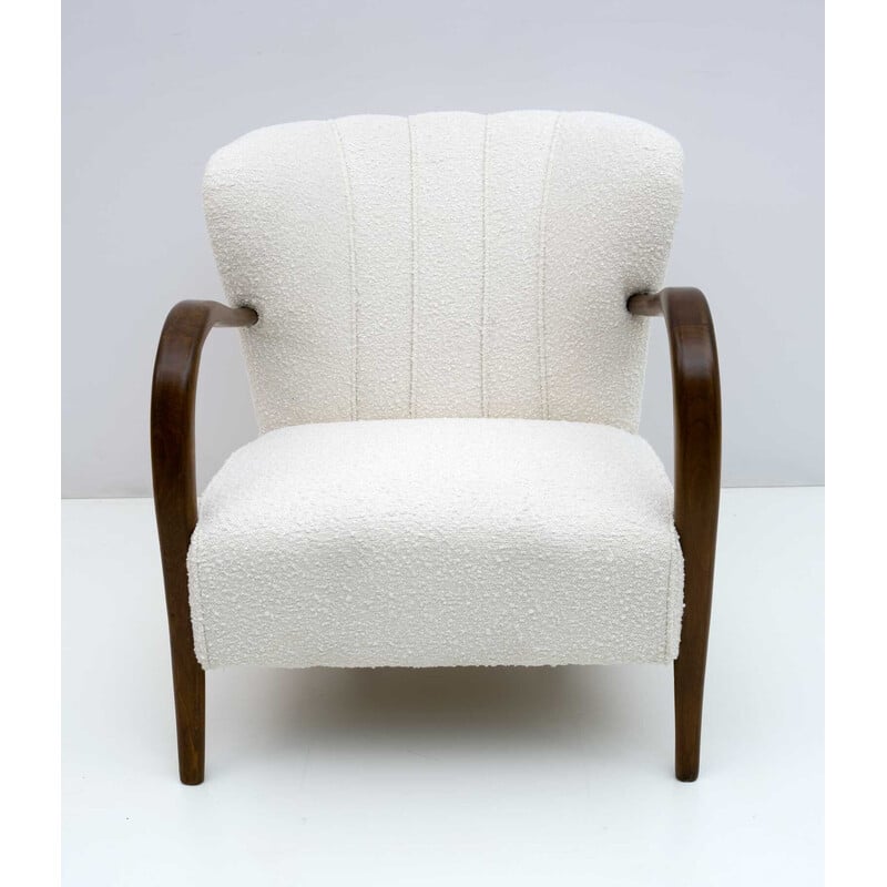 Vintage Italian walnut and bouclé armchair by Malatesta and Masson, 1950s