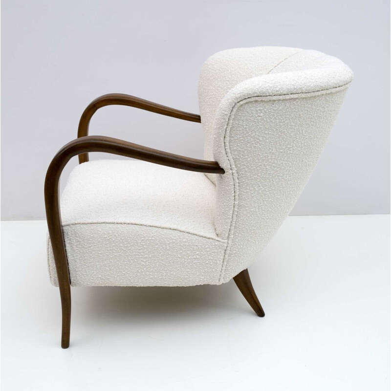 Vintage Italian walnut and bouclé armchair by Malatesta and Masson, 1950s