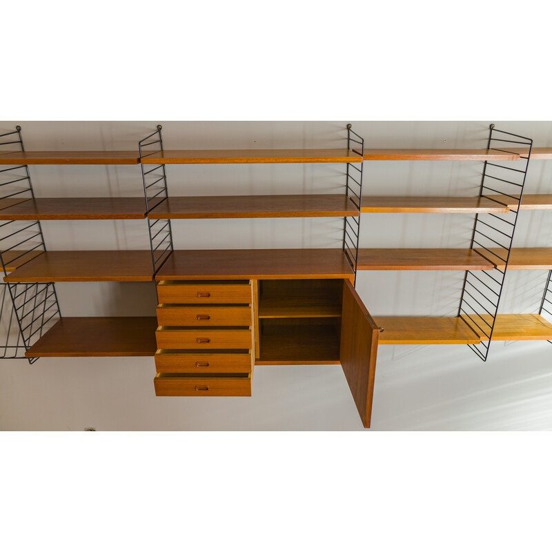 Vintage teak modular wall shelf by Nils Strinning for String, 1960s