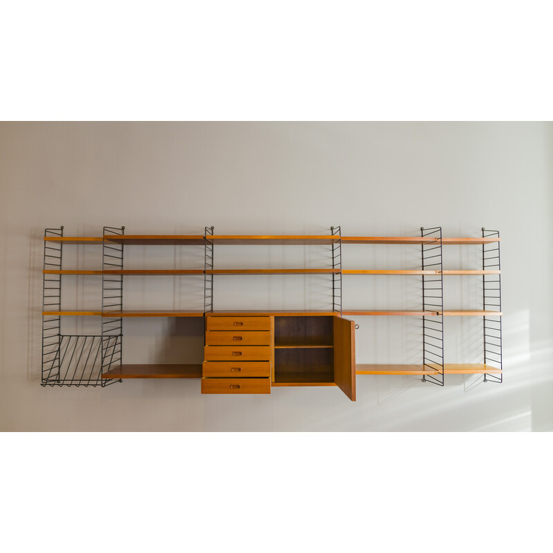 Vintage teak modular wall shelf by Nils Strinning for String, 1960s