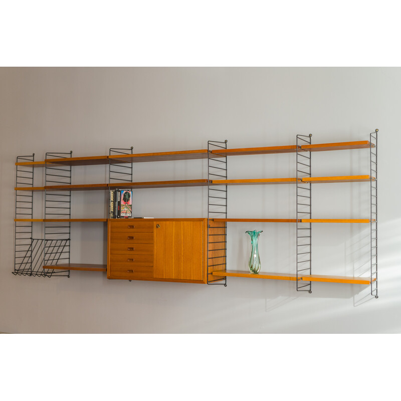 Vintage teak modular wall shelf by Nils Strinning for String, 1960s