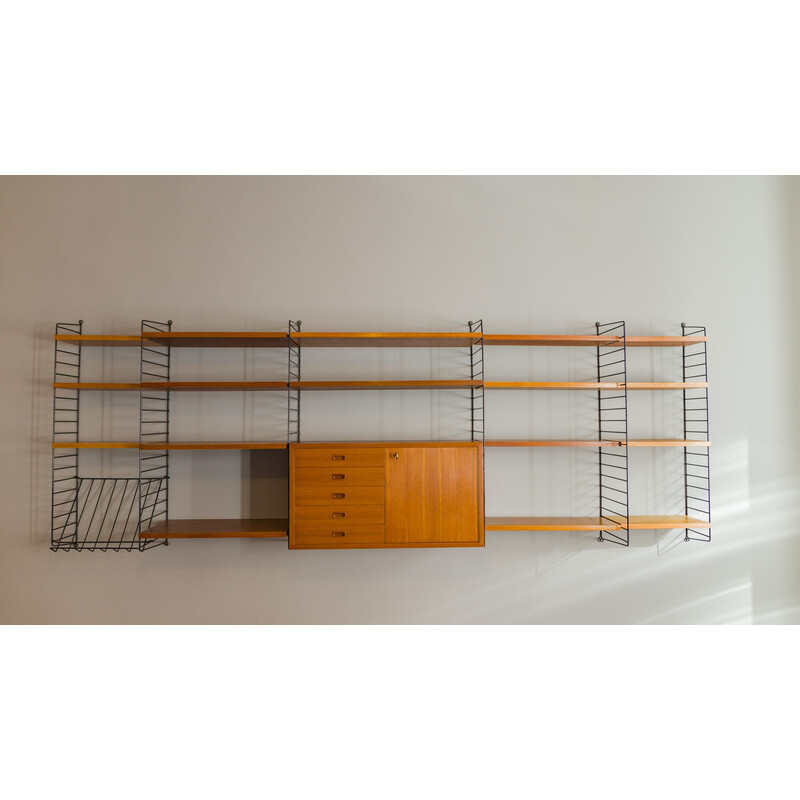 Vintage teak modular wall shelf by Nils Strinning for String, 1960s