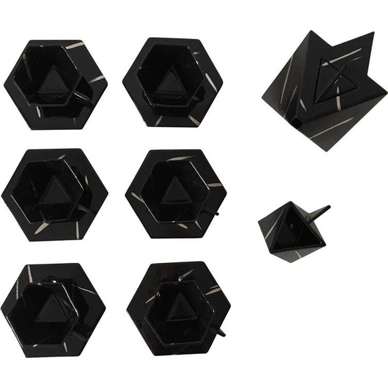 Ensemble de thé géométrique vintage en formes hexagonale et triangulaire, 1980