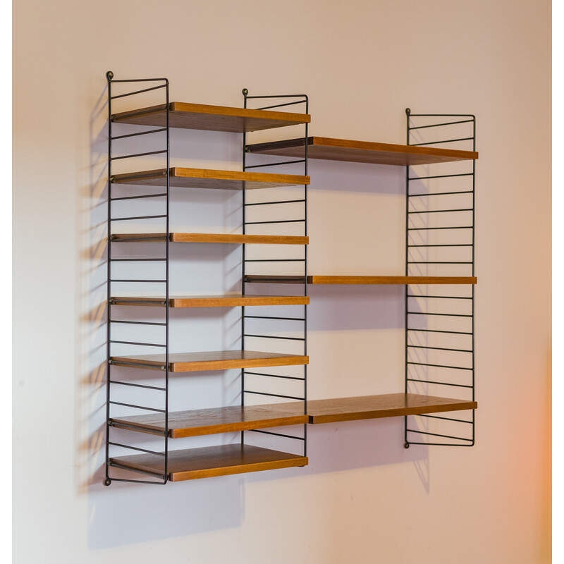 Vintage teak modular wall shelf by Nils Strinning for String, 1960s