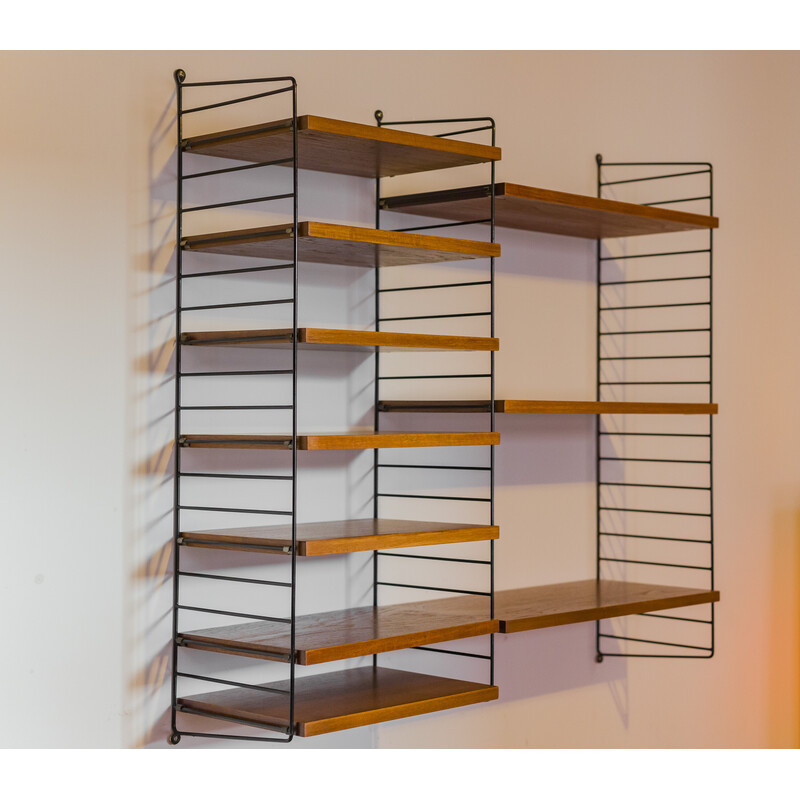 Vintage teak modular wall shelf by Nils Strinning for String, 1960s