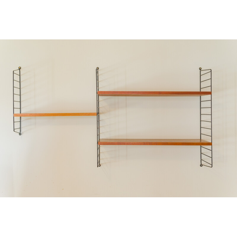 Vintage teak modular wall shelf by Nils Strinning for String, 1960s