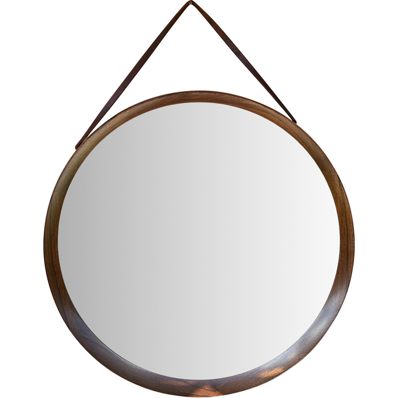 Vintage circular Luxus Santos rosewood wall mirror by Uno and Osten Kristiansson