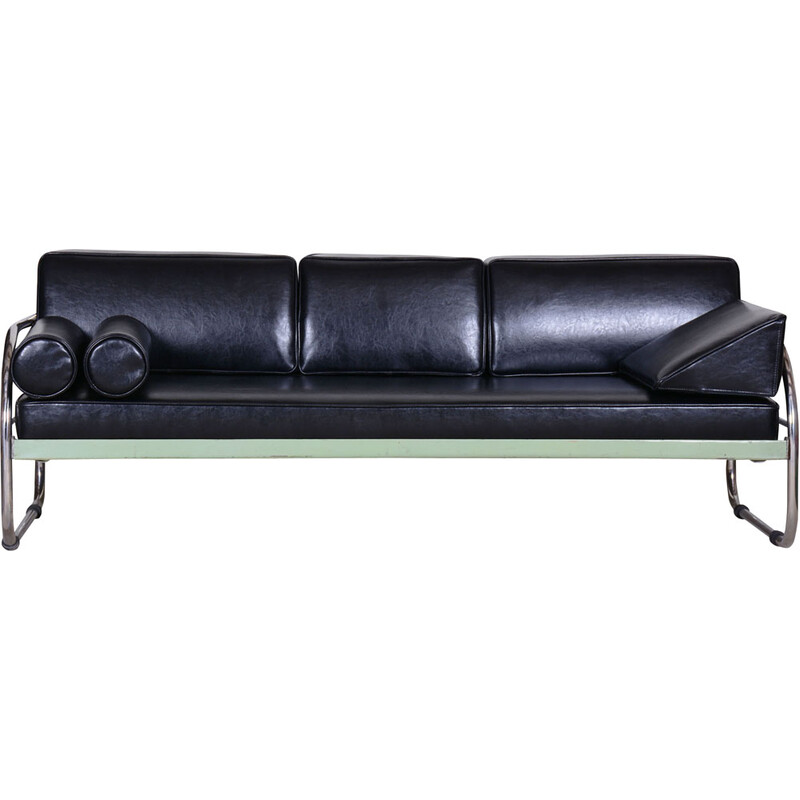 Vintage black Bauhaus leather sofa by Robert Slezak, Czechoslovakia 1930s