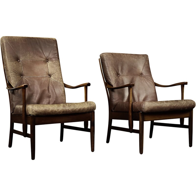 fauteuil vintage danois - cuir brun