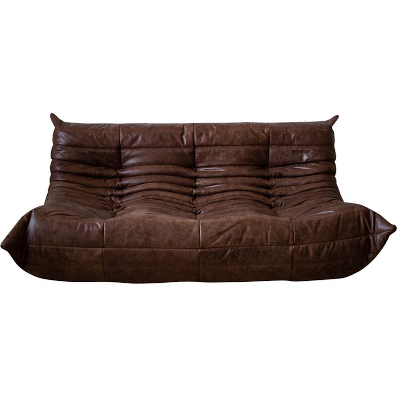Togo Sofa by Michel Ducaroy for Ligne Roset in Tan Leather France