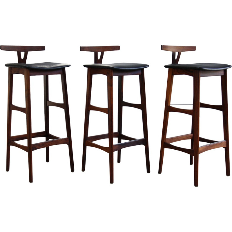 Lot de 3 tabourets de bar en palissandre par Erik Buch pour Dyrlund - 1960