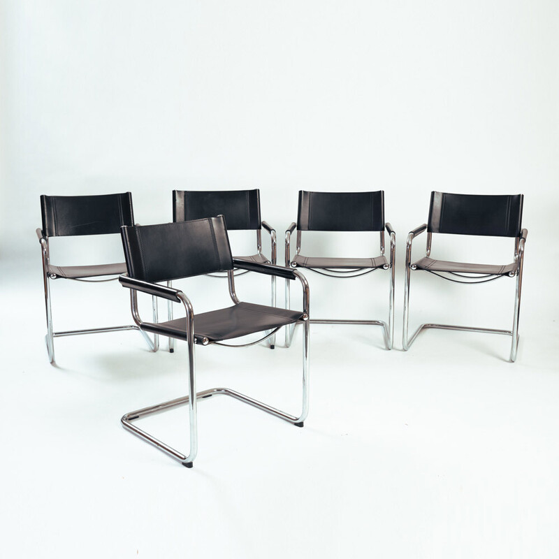 Set of 5 vintage Bauhaus black swing chairs s34 by Mart Stam for Fasem, Italy