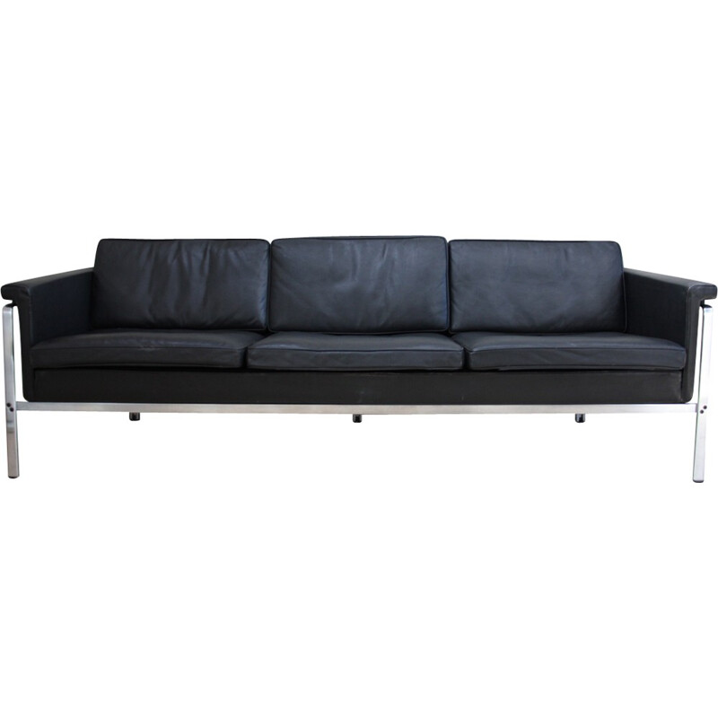 Model 6913 3-seater sofa in black leather by Hort Brüning for Kill International - 1960s