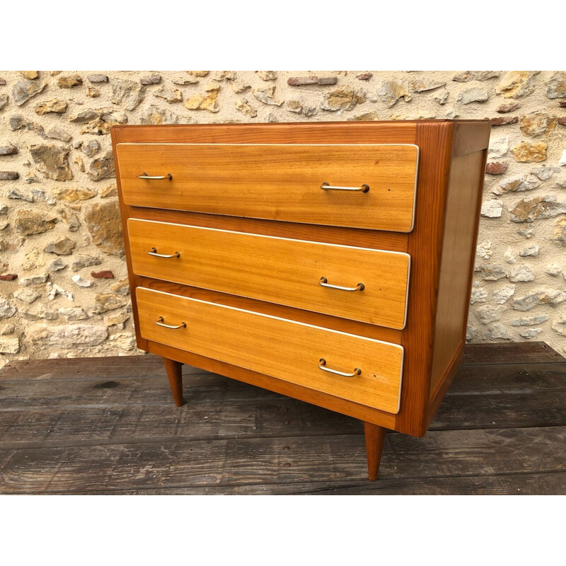 Vintage chest of drawers in blond wood, 1960