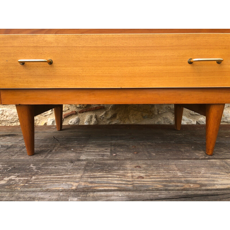 Vintage ladekast, blond hout, 1960