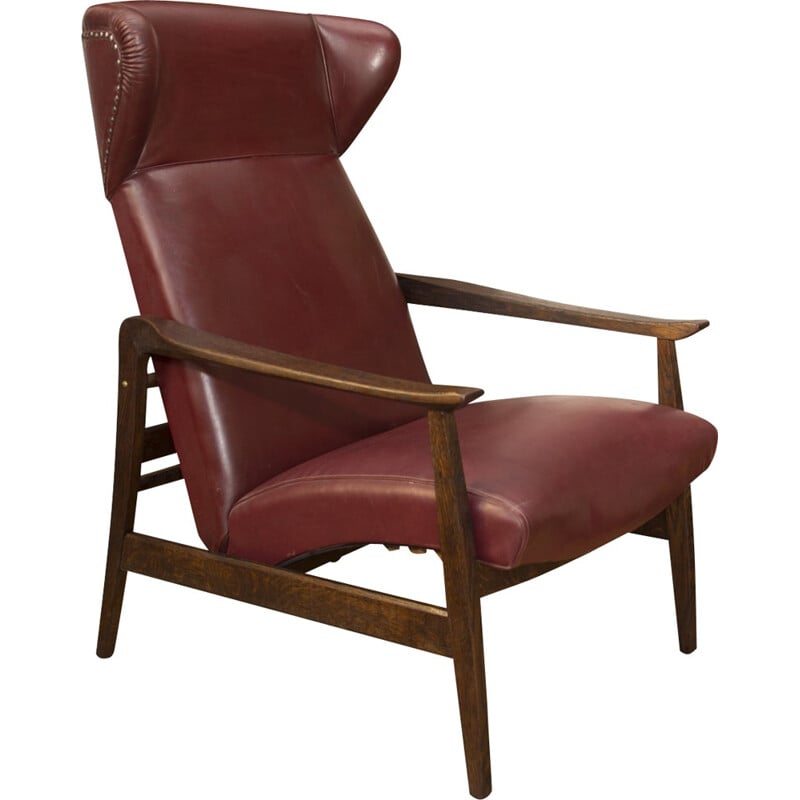 Vintage red leather wing chair, Northern Europe 1940s