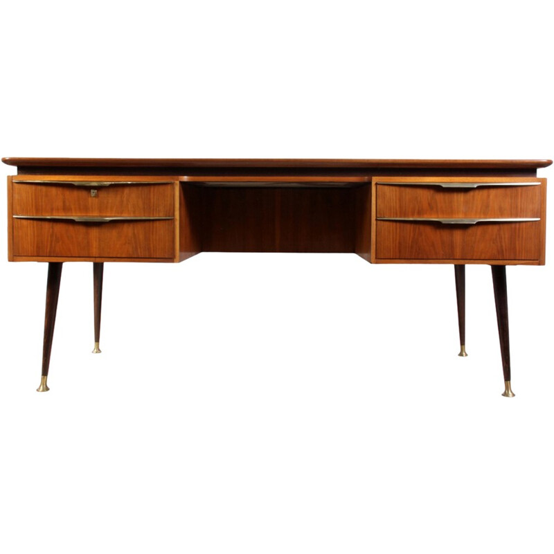 Mid century Italian walnut desk with sliding shelf - 1950s