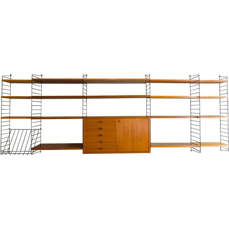 Vintage modulaire wandplank in teak van Nils Strinning voor String, 1960