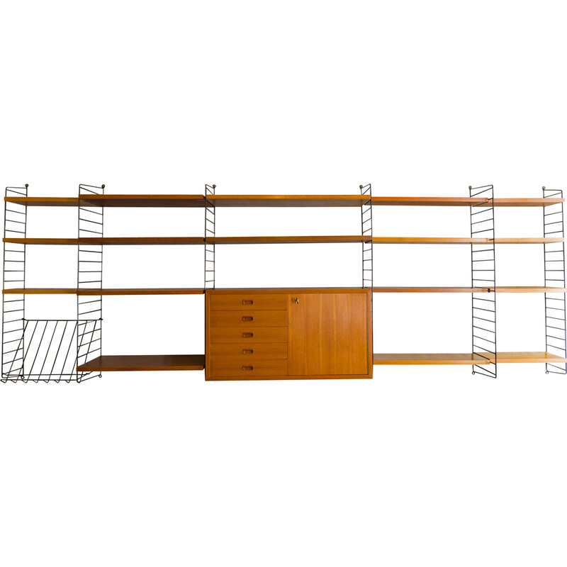 Vintage teak modular wall shelf by Nils Strinning for String, 1960s