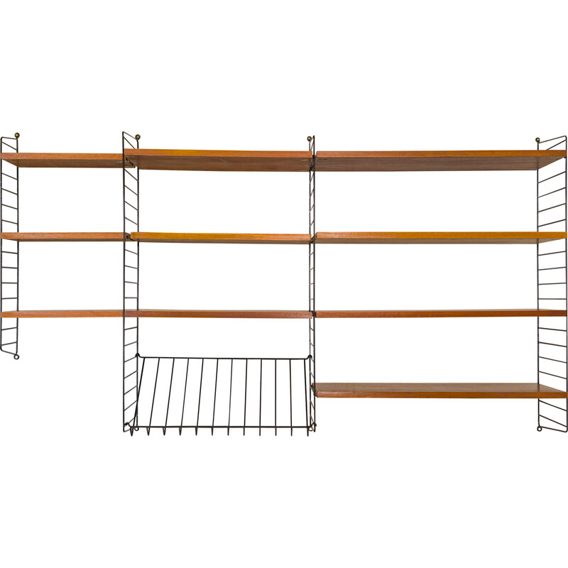 Etagère murale modulaire vintage en teck par Nils Strinning pour String, 1960