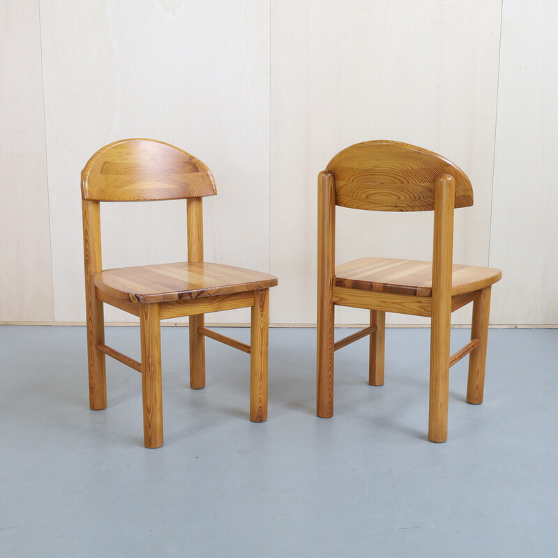 Pair of vintage dining chairs in pinewood by Rainer Daumiler, 1970s