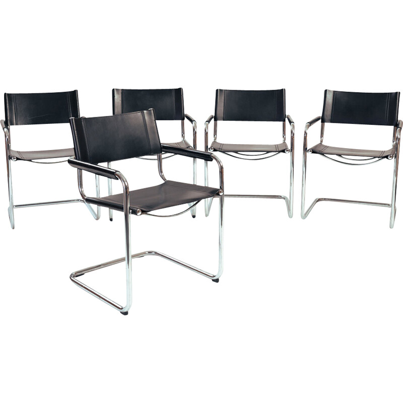 Set of 5 vintage Bauhaus black swing chairs s34 by Mart Stam for Fasem, Italy