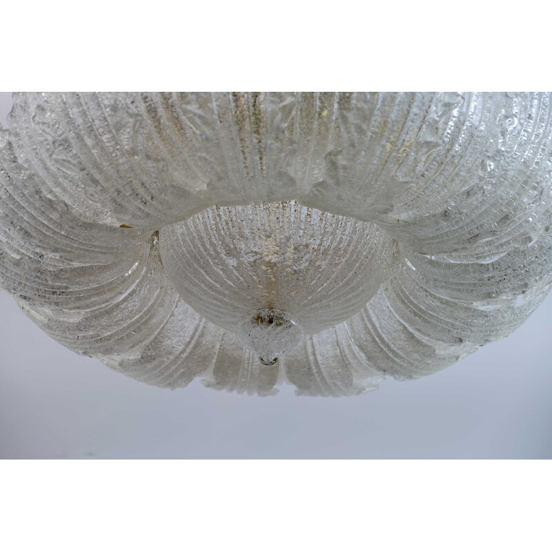 Pair of mid-century brass and Murano glass ceiling lamps by Barovier and Toso