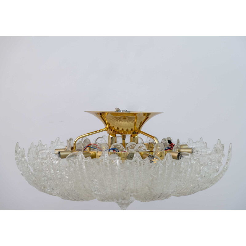 Pair of mid-century brass and Murano glass ceiling lamps by Barovier and Toso