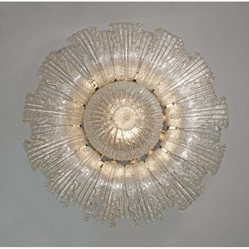 Pair of mid-century brass and Murano glass ceiling lamps by Barovier and Toso