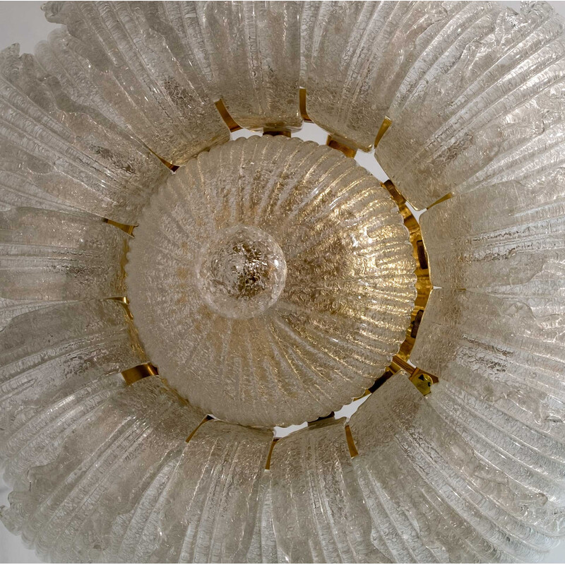 Pair of mid-century brass and Murano glass ceiling lamps by Barovier and Toso