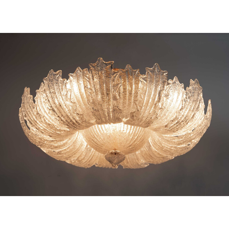 Pair of mid-century brass and Murano glass ceiling lamps by Barovier and Toso