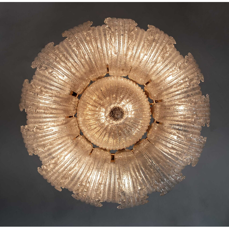 Pair of mid-century brass and Murano glass ceiling lamps by Barovier and Toso
