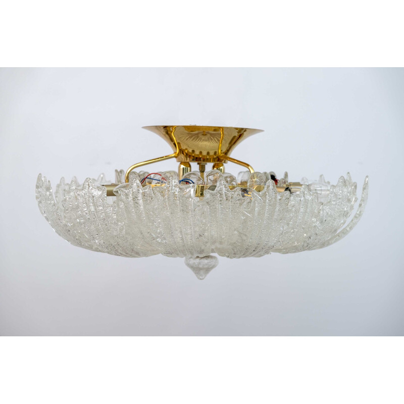 Pair of mid-century brass and Murano glass ceiling lamps by Barovier and Toso