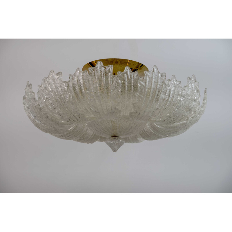 Pair of mid-century brass and Murano glass ceiling lamps by Barovier and Toso