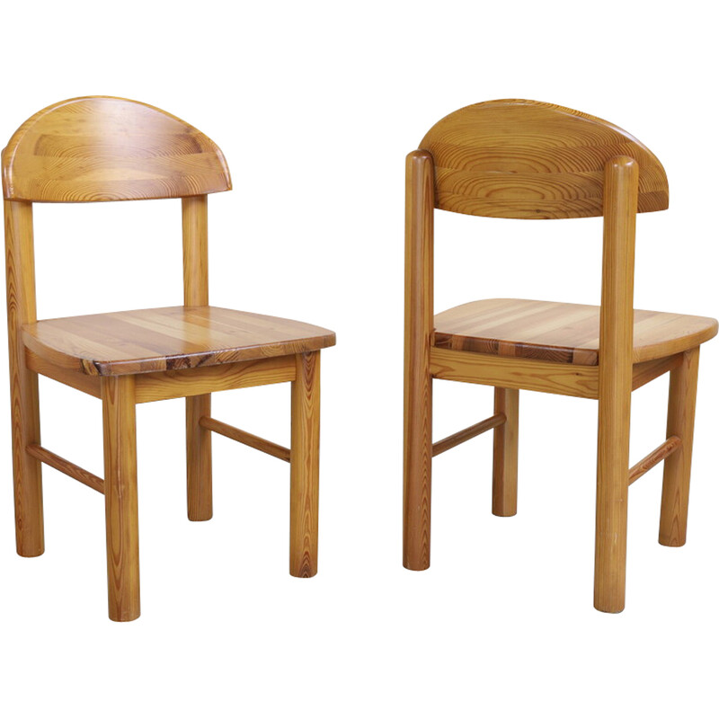 Coppia di sedie da pranzo vintage in legno di pino di Rainer Daumiler, anni '70