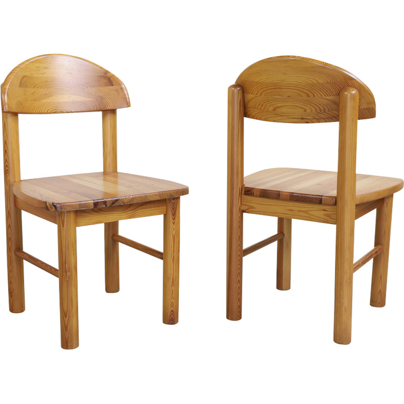 Pair of vintage dining chairs in pinewood by Rainer Daumiler, 1970s