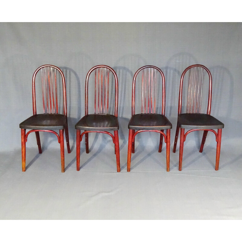 Lot de 4 chaises vintage Thonet N°A643 en bois bistrot, 1920