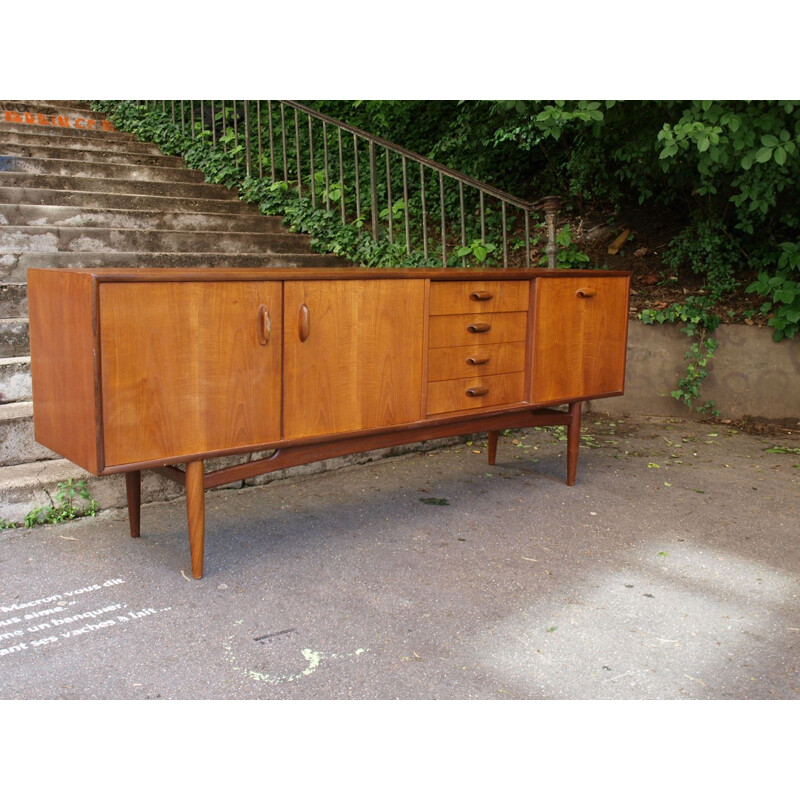 Teak sideboard with 3 storage compartments and 4 drawers - 1960s