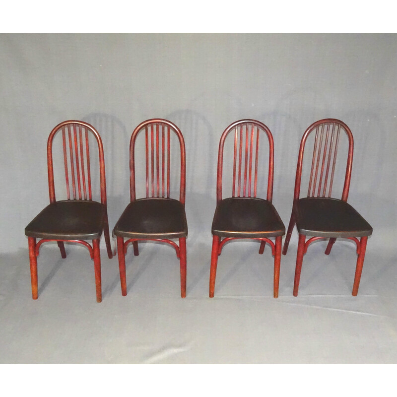 Conjunto de 4 cadeiras Thonet vintage N°A643 em madeira de bistrô, 1920