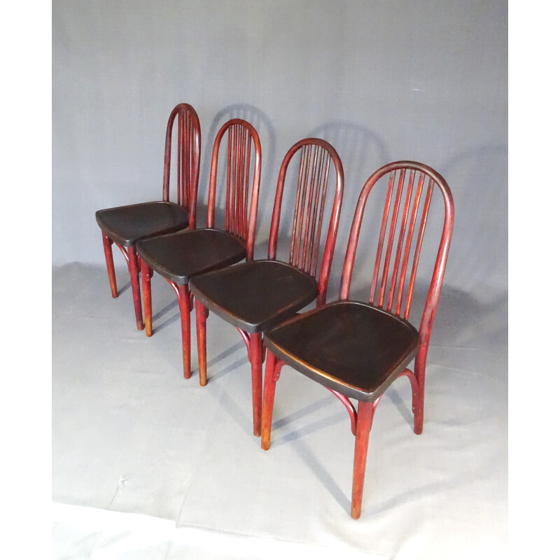 Lot de 4 chaises vintage Thonet N°A643 en bois bistrot, 1920