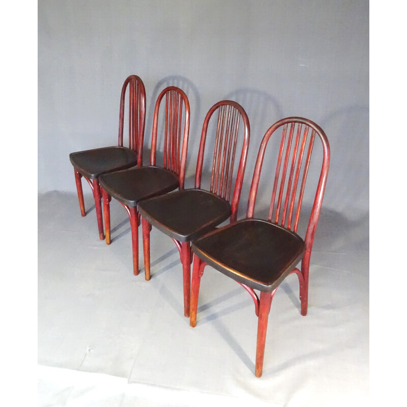 Set of 4 vintage Thonet chairs N°A643 in bistro wood, 1920