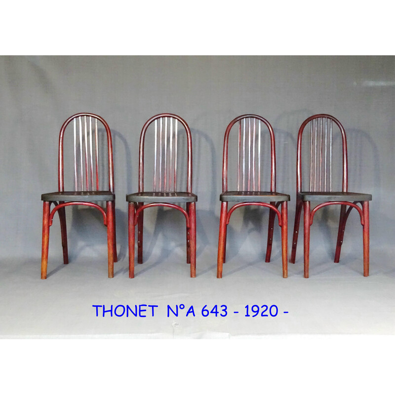 Conjunto de 4 cadeiras Thonet vintage N°A643 em madeira de bistrô, 1920