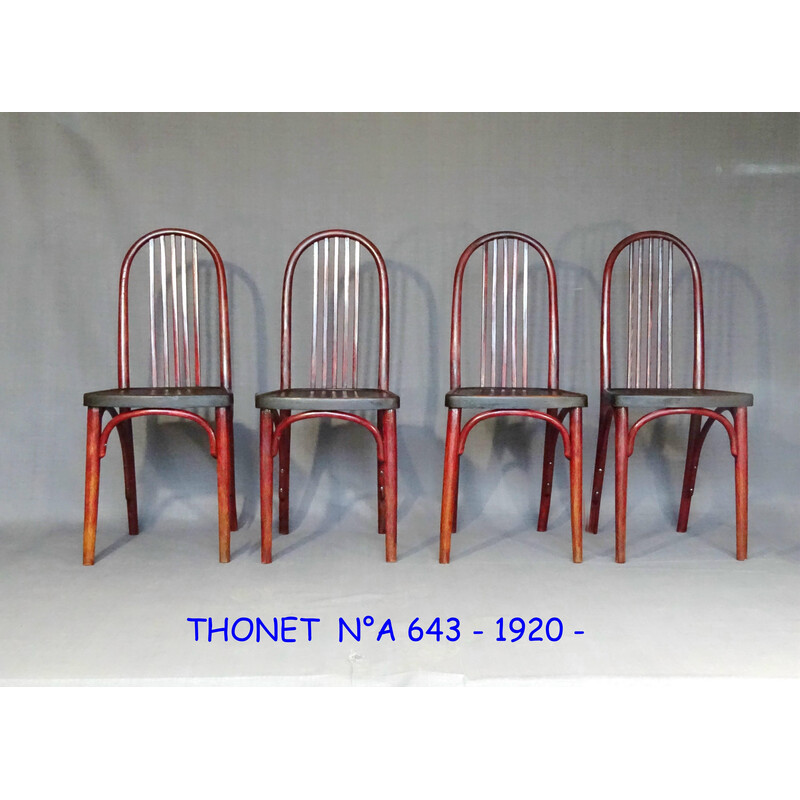 Satz von 4 Vintage Thonet-Stühlen Nr. A643 aus Holz Bistro, 1920