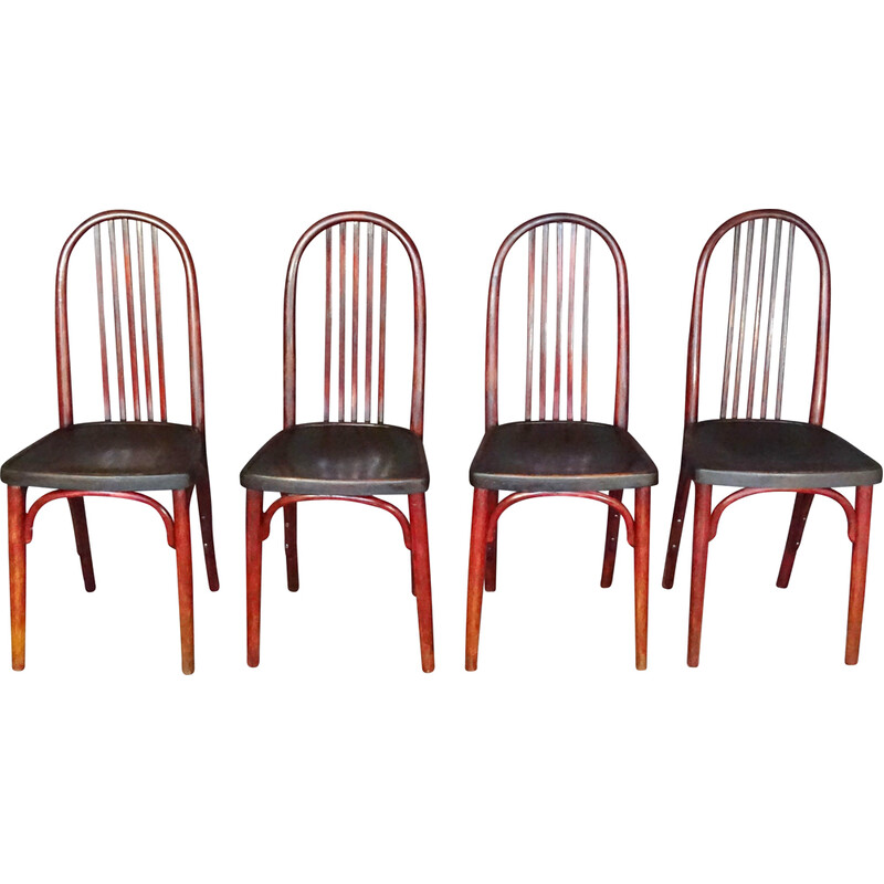 Lot de 4 chaises vintage Thonet N°A643 en bois bistrot, 1920