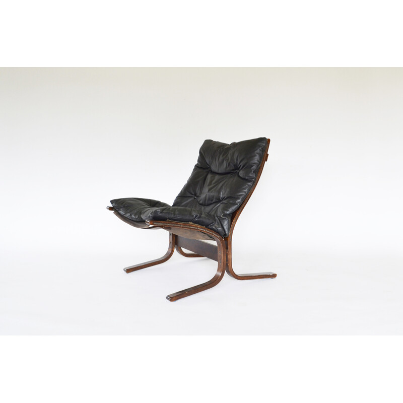 Vintage black leather Siesta armchair by Ingmar Relling for Westnofa, Norway 1960