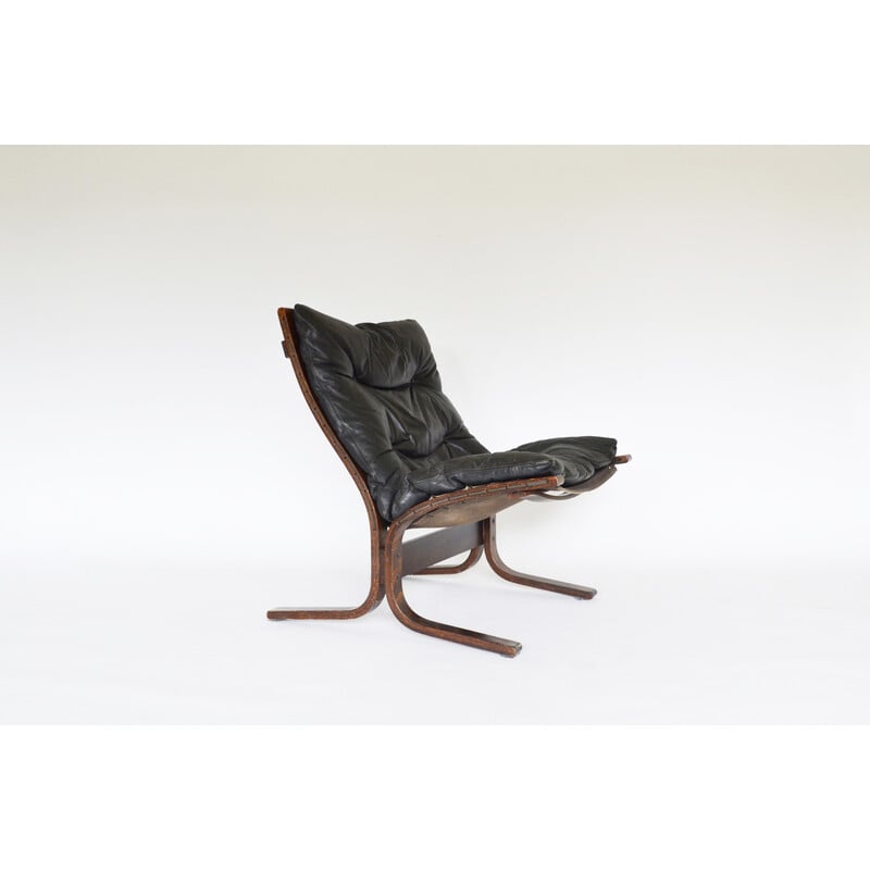 Vintage black leather Siesta armchair by Ingmar Relling for Westnofa, Norway 1960