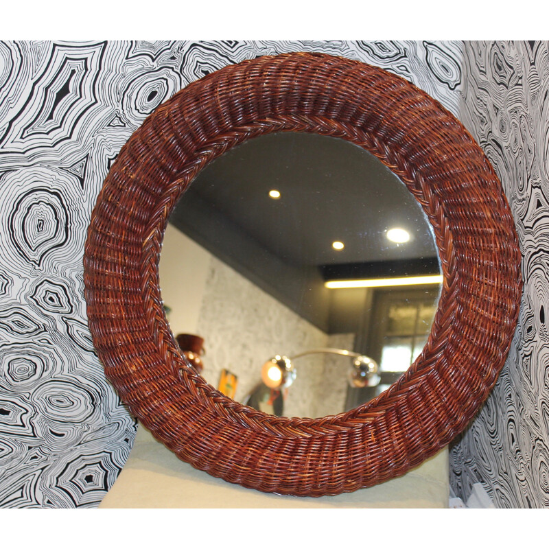 Vintage woven wicker mirror, 1950